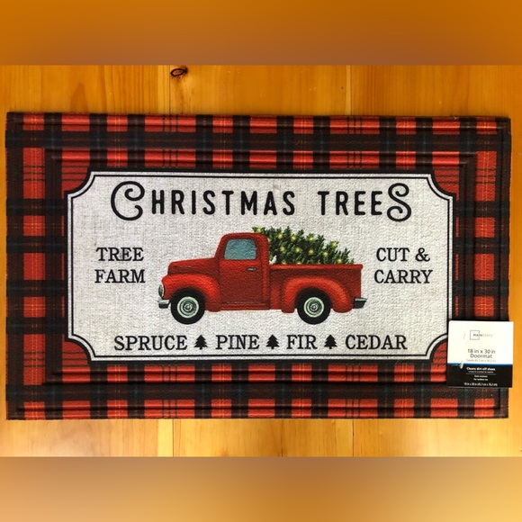 NEW Red Rustic Truck Farmhouse Style Christmas Doormat - Picture 2 of 5